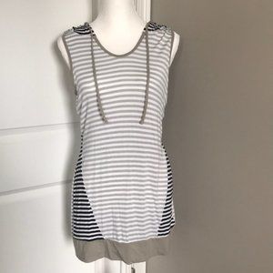 Striped Sleeveless Shirt/Tunic with Hood